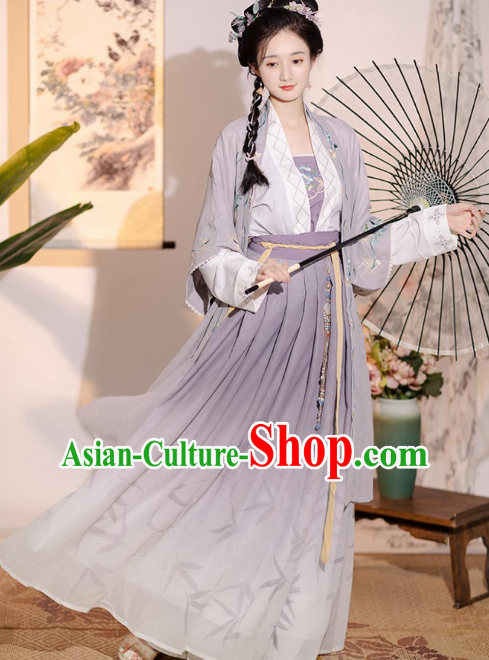 Ancient Chinese Clothing China Song Dynasty Young Woman Costume Traditional Hanfu Embroidered Purple Outfit