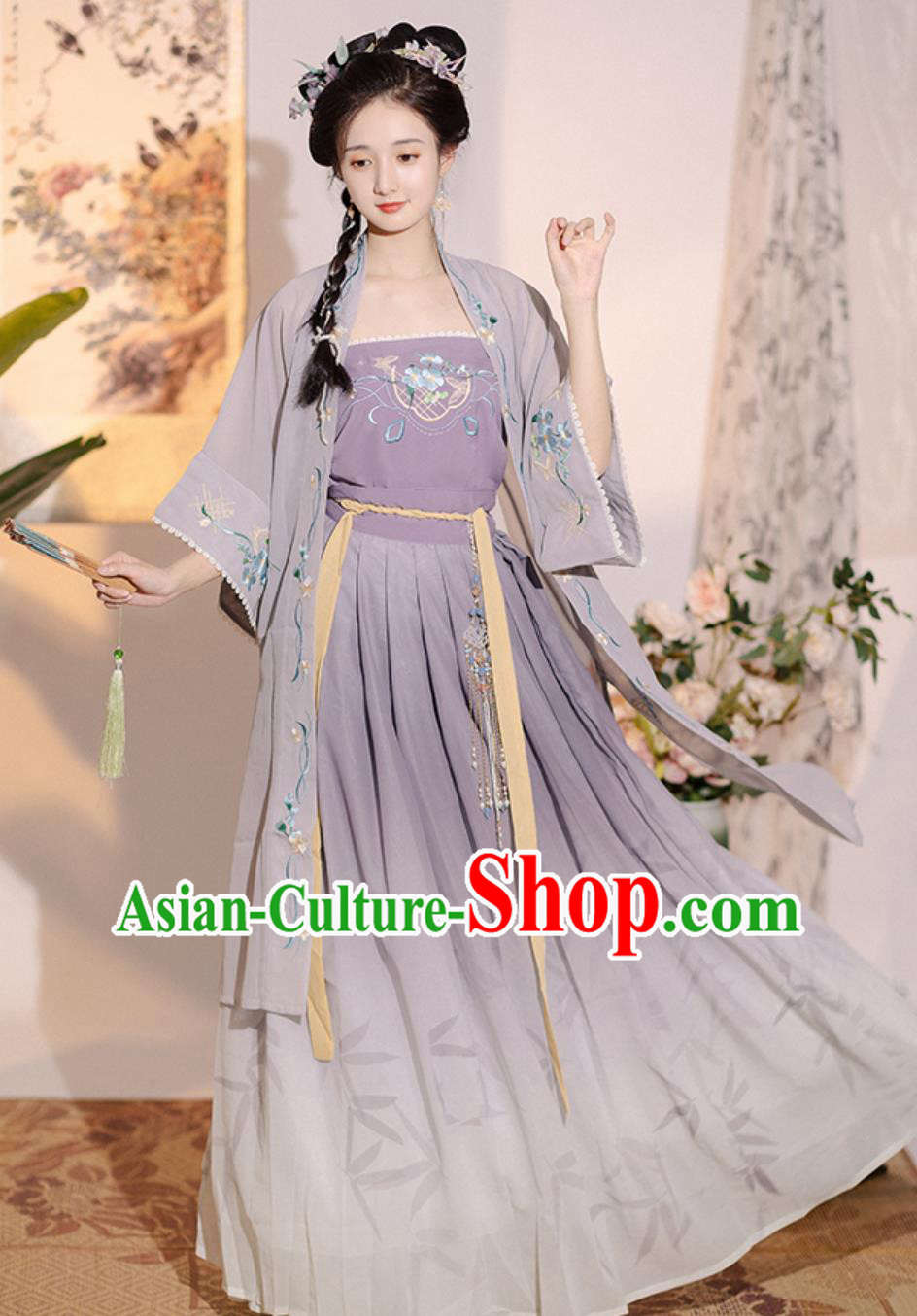 Ancient Chinese Clothing China Song Dynasty Young Woman Costume Traditional Hanfu Embroidered Purple Outfit