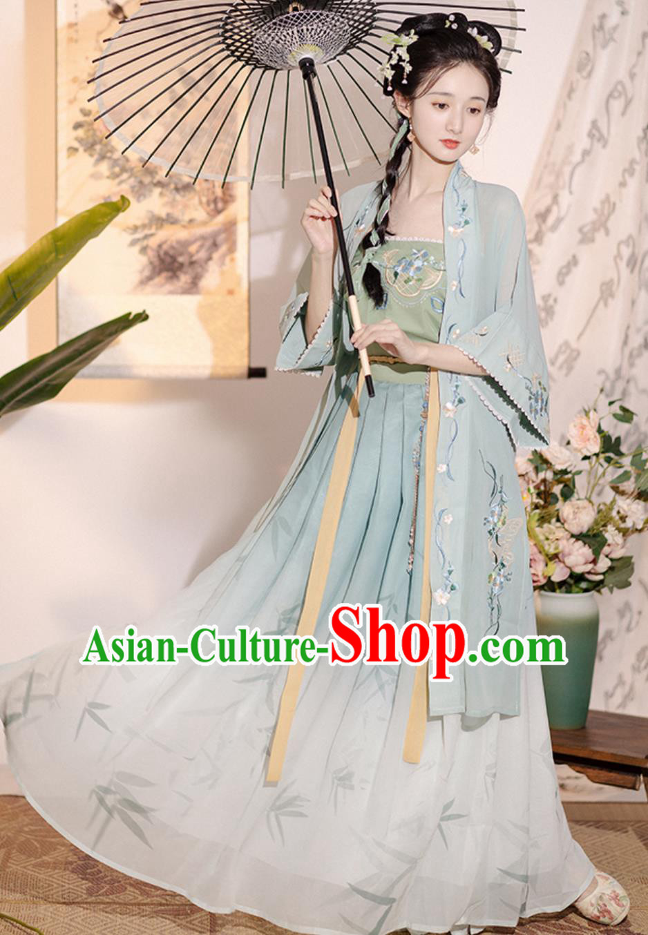 Traditional Hanfu Green Outfit Ancient Chinese Clothing China Song Dynasty Young Lady Costume