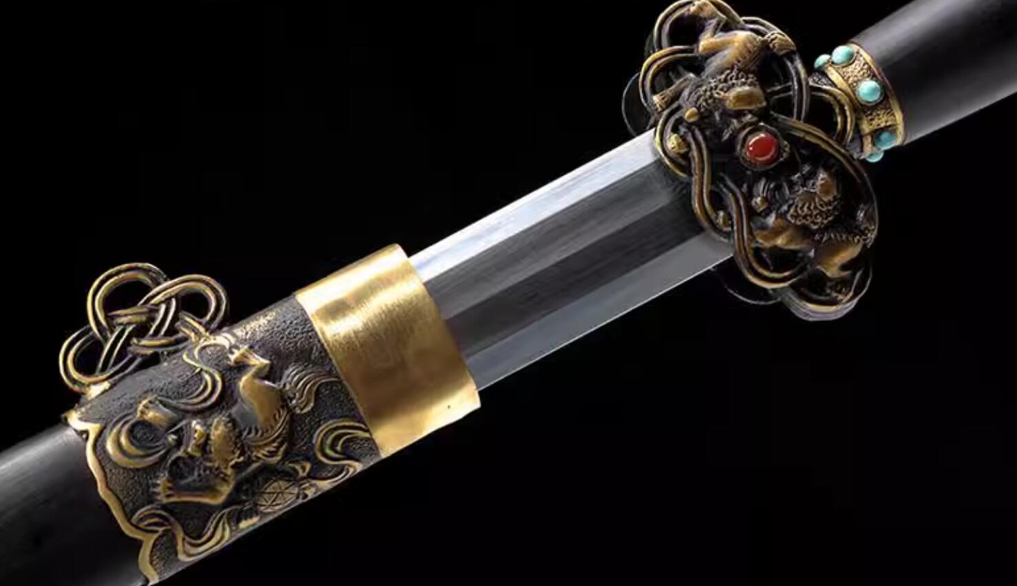 Handmade China Longquan Sword Song Dynasty Carving Lion Sword