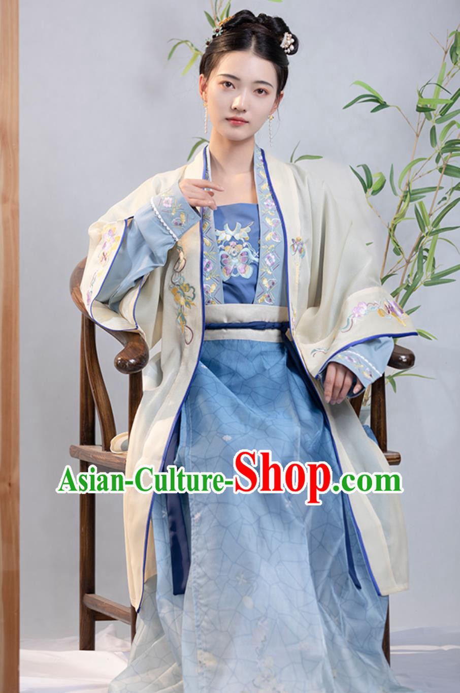 Traditional Hanfu Blue Outfit China Song Dynasty Young Lady Clothing Ancient Woman Costume