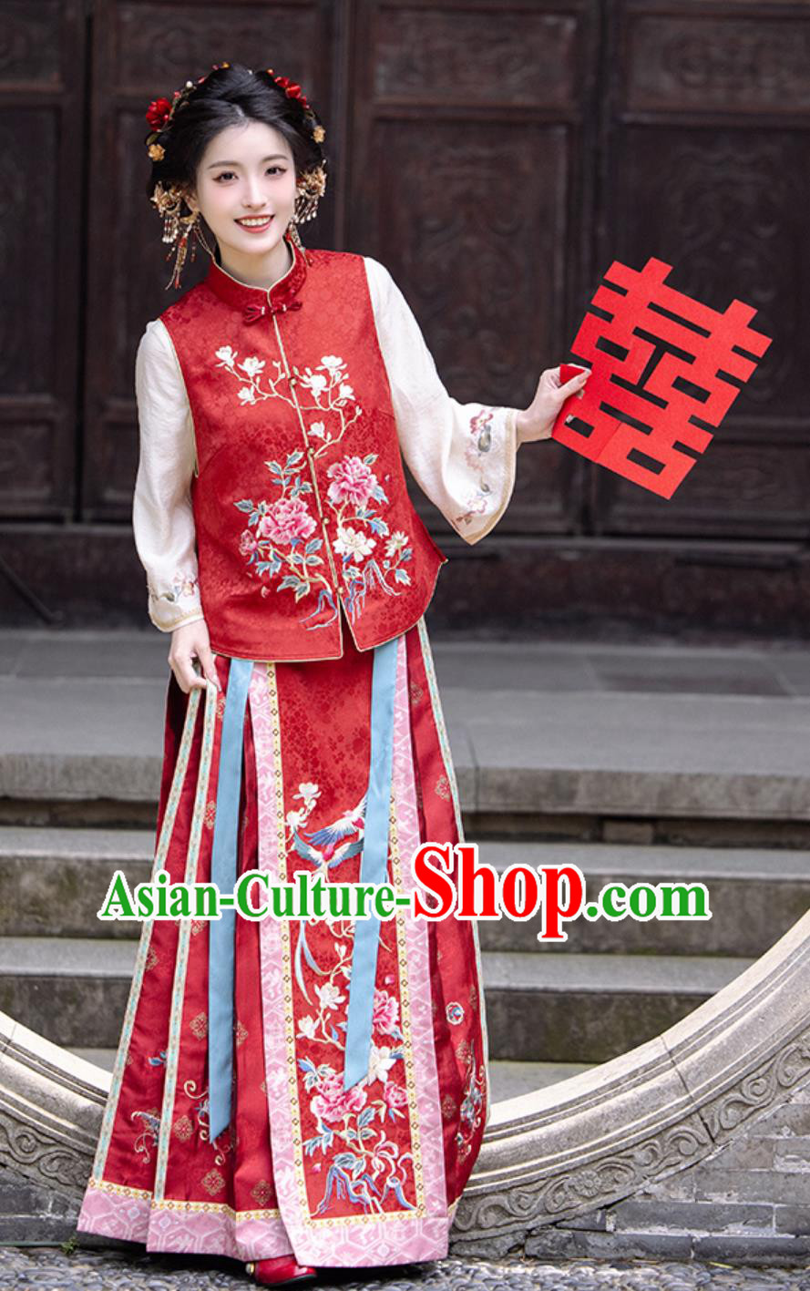 China Traditional Wedding Costume Ancient Chinese Clothing Minguo Bride Embroidered Attire