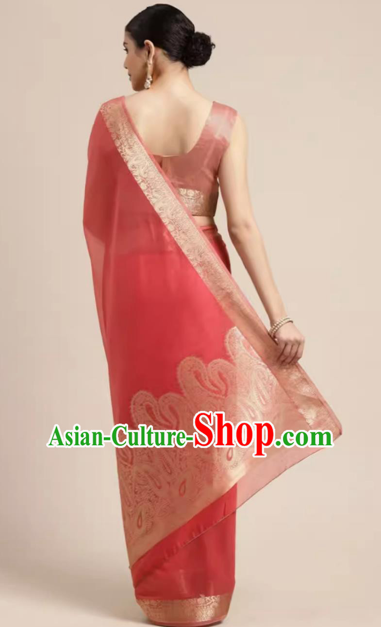 Indian National Clothing Traditional Festival Red Sari Dress India Woman Costume