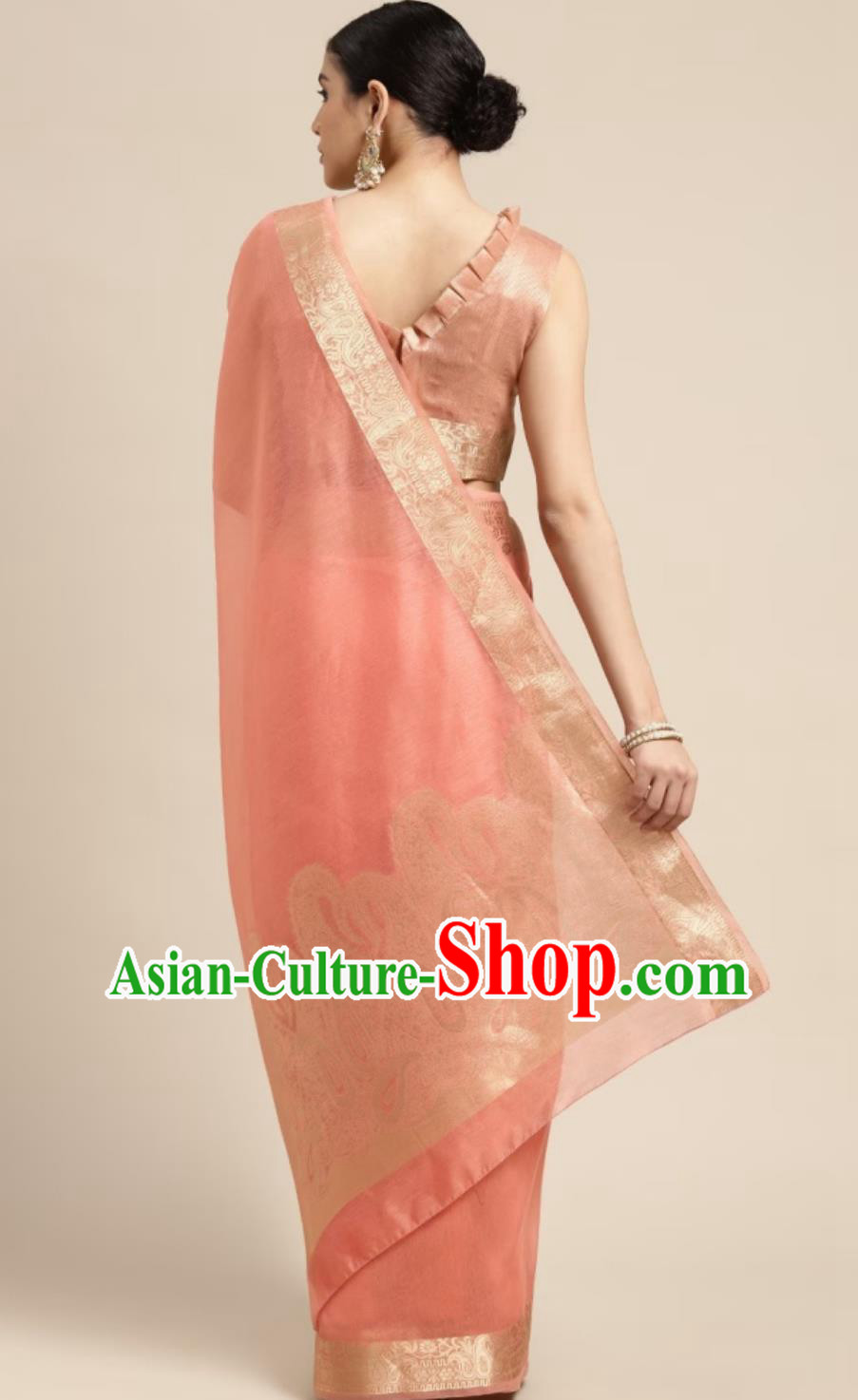 Traditional Festival Pink Sari Dress India Woman Costume Indian National Clothing