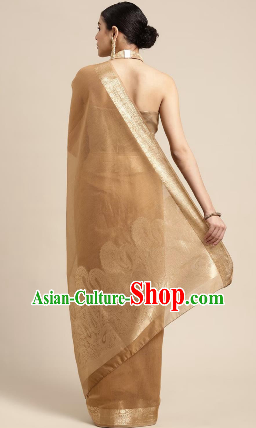 India Woman Costume Indian National Clothing Traditional Festival Dark Golden Sari Dress