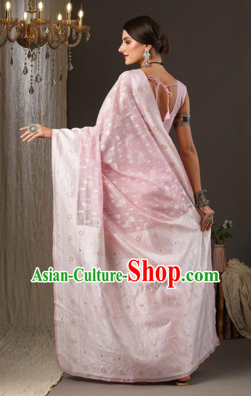Indian National Clothing Traditional Festival Pink Sari Dress India Woman Costume