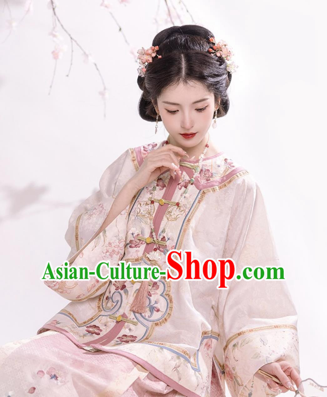Ancient Chinese Young Lady Clothing Traditional Qing Dynasty Women Pink Dresses China Travel Photography Costume