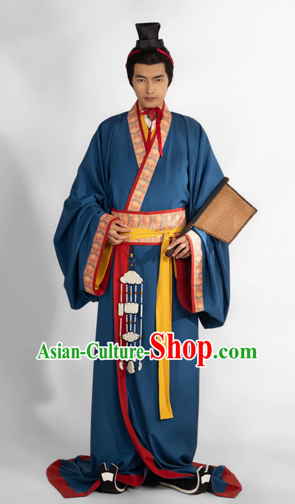 Traditional Blue Warring States Robe China Travel Photography Costume Mens Hanfu Ancient Chinese Scholar Clothing