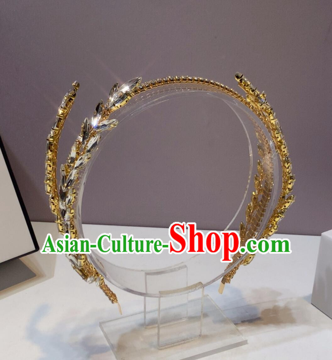 Top Wedding Golden Royal Crown Handmade Princess Headwear Bride Hair Jewelry