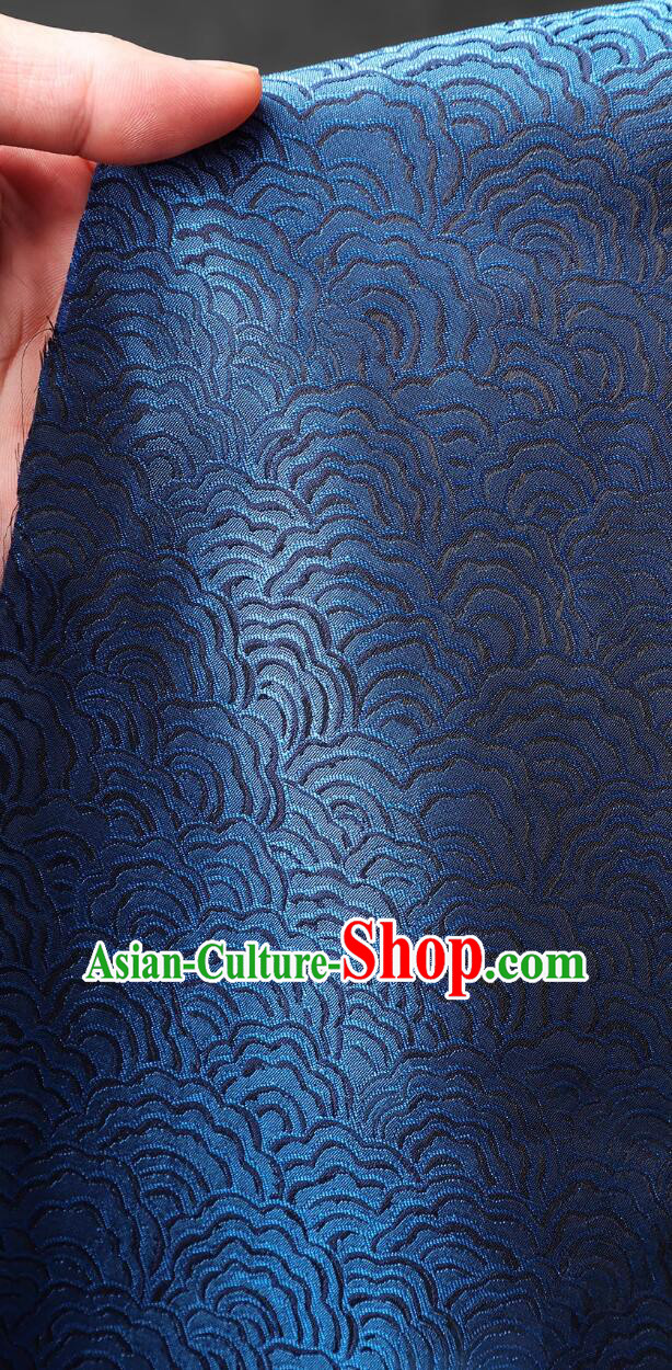Top Brocade Jacquard Fabric Chinese Tang Suit Material Traditional Wave Pattern Design Navy Blue Cloth