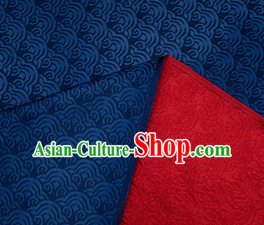 Chinese Tang Suit Material Traditional Wave Pattern Design Navy Blue Cloth Top Brocade Fabric