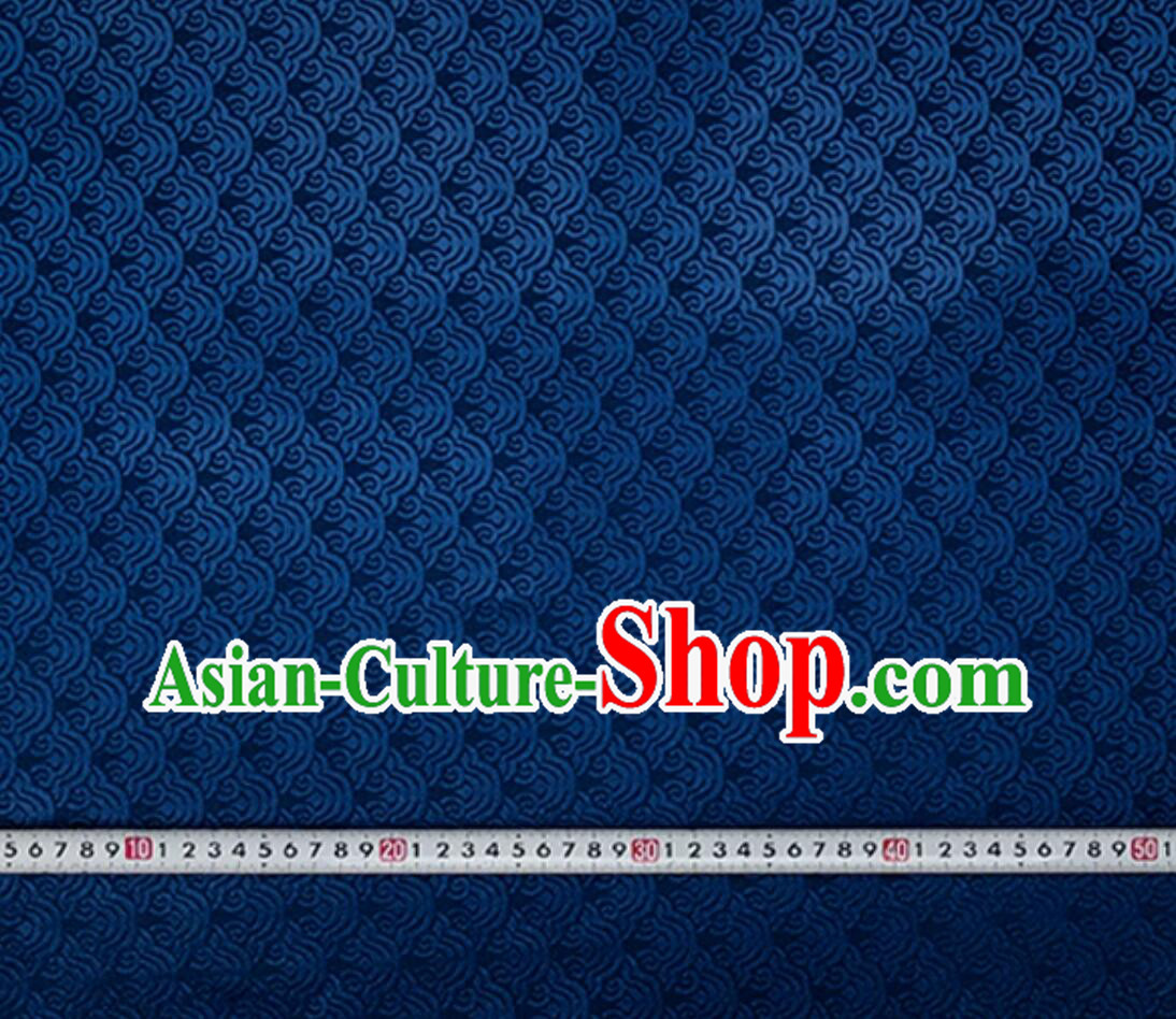 Chinese Tang Suit Material Traditional Wave Pattern Design Navy Blue Cloth Top Brocade Fabric