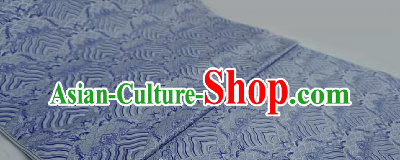 Chinese Brocade Fabric Tang Suit Material Traditional Wave Pattern Design Blue Cloth