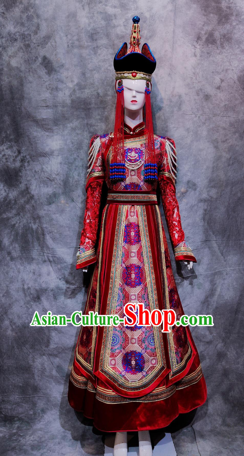 Traditional Wedding Dress Chinese Mongolian Ethnic Festival Costume China Mongol National Minority Woman Red Clothing