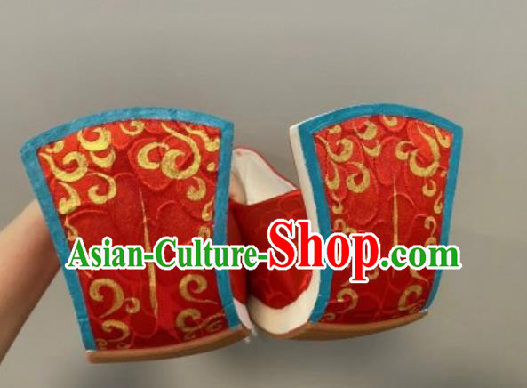 Traditional Hanfu Stage Show Shoes Ancient Chinese Wedding Groom Red Shoes Handmade China Tang Dynasty Ascending Cloud Shoes