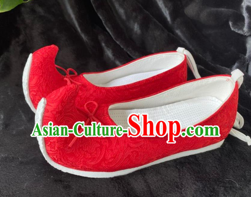 Handmade China Song Dynasty Empress Curved Toe Shoes Traditional Hanfu Stage Show Shoes Ancient Chinese Princess Red Shoes