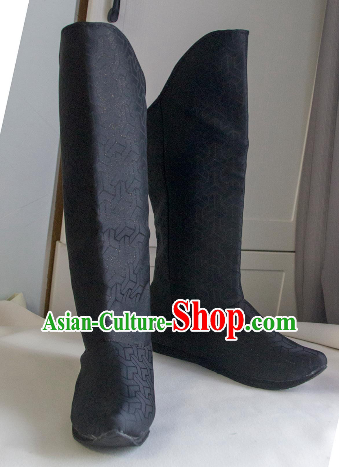 Ancient Chinese Swordsman Black Boots Handmade China Tang Dynasty Official Boots Traditional Hanfu Stage Show Shoes