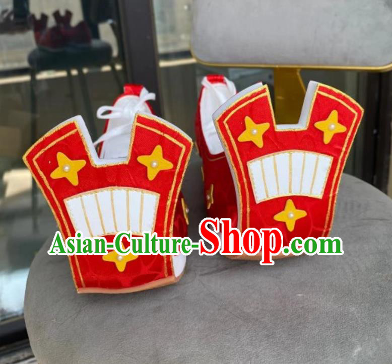 Traditional Hanfu Show Shoes Ancient Chinese Princess Red Shoes Handmade China Tang Dynasty Curved Toe Shoes