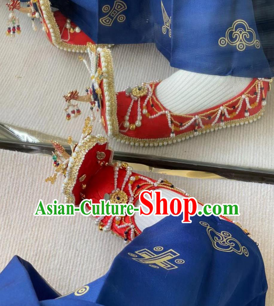 Ancient Chinese Empress Phoenix Shoes Handmade China Song Dynasty Wedding Shoes Traditional Hanfu Show Shoes