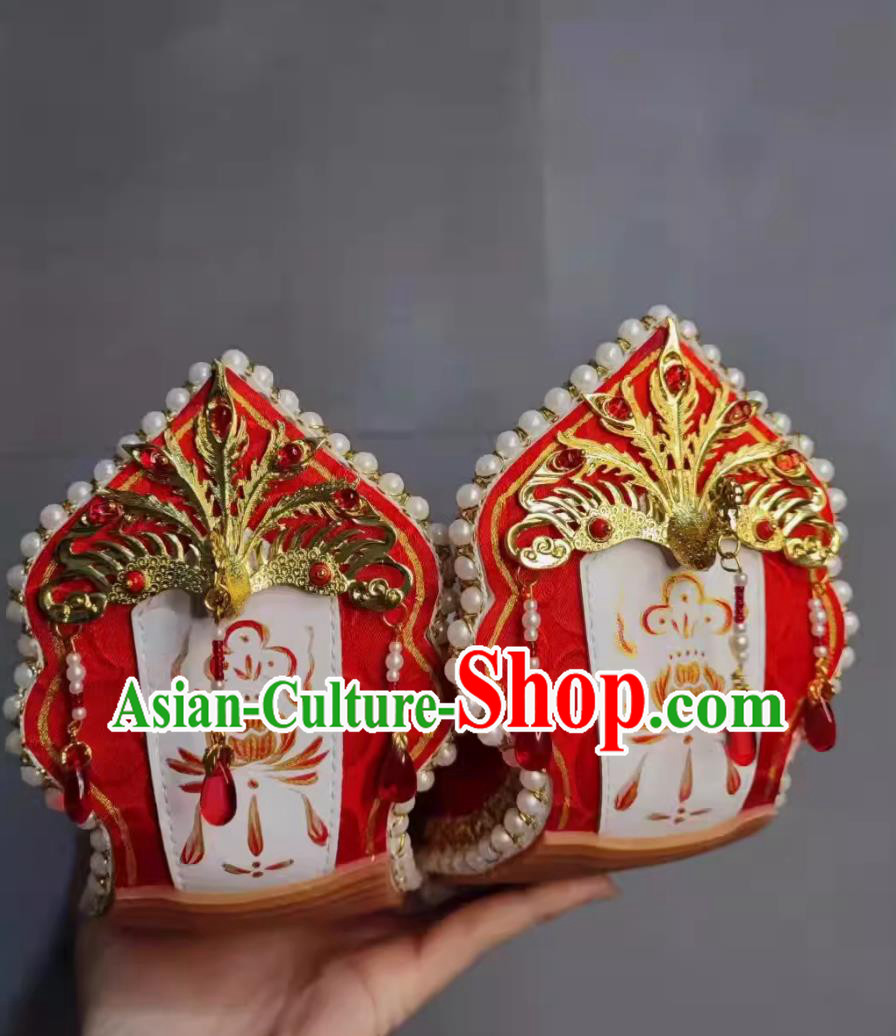 China Ming Dynasty Wedding Shoes Traditional Hanfu Show Shoes Ancient Chinese Princess Hand Painted Peony Shoes
