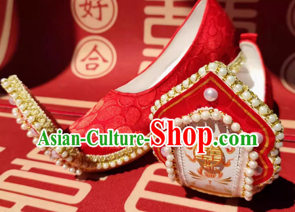 Ancient Chinese Princess Red Shoes China Ming Dynasty Wedding Shoes Traditional Hanfu Show Shoes