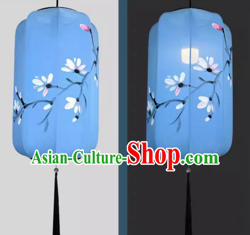 Hand Painted Blue Lantern Handmade Chinese Lantern Traditional Festival Lamp