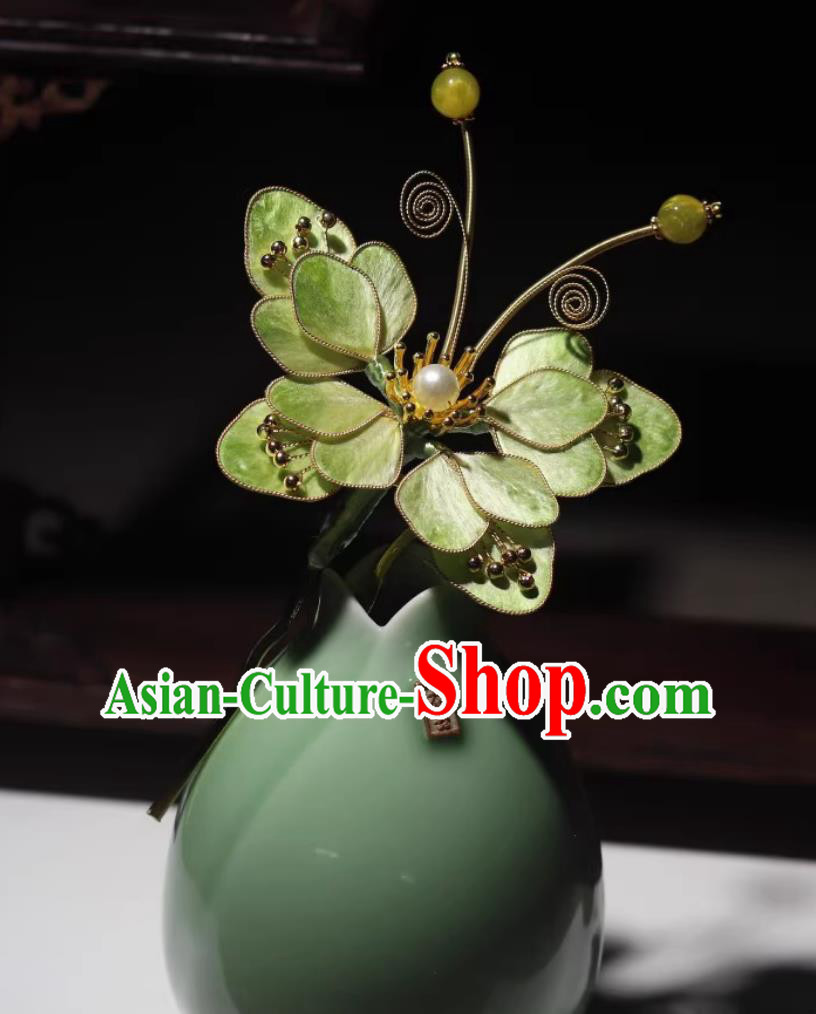 Traditional Hanfu Hair Jewelry Ancient Chinese Princess Hairpin Handmade China Ming Dynasty Green Silk Butterfly Hair Clip