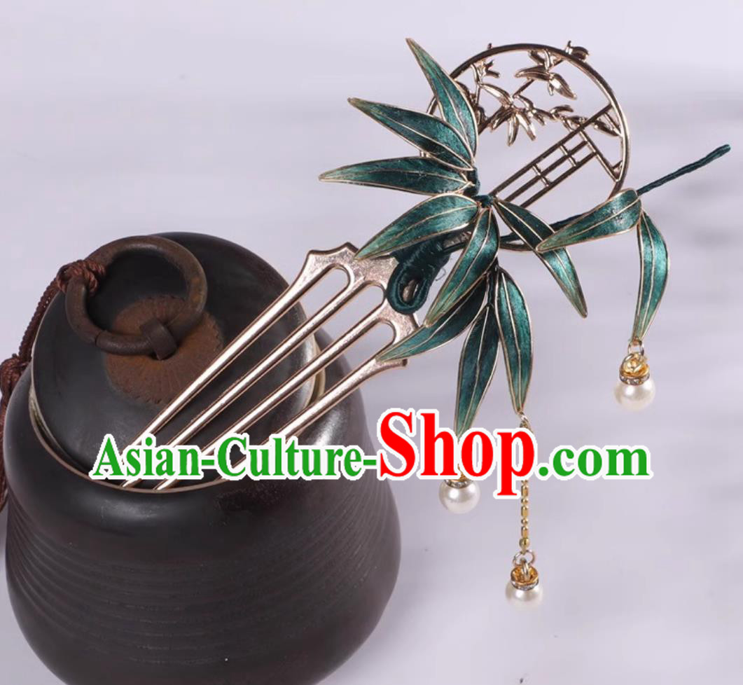 Traditional Hanfu Hair Jewelry Handmade Chinese Ming Dynasty Silk Bamboo Leaf Hairpin Ancient China Princess Tassel Hair Comb
