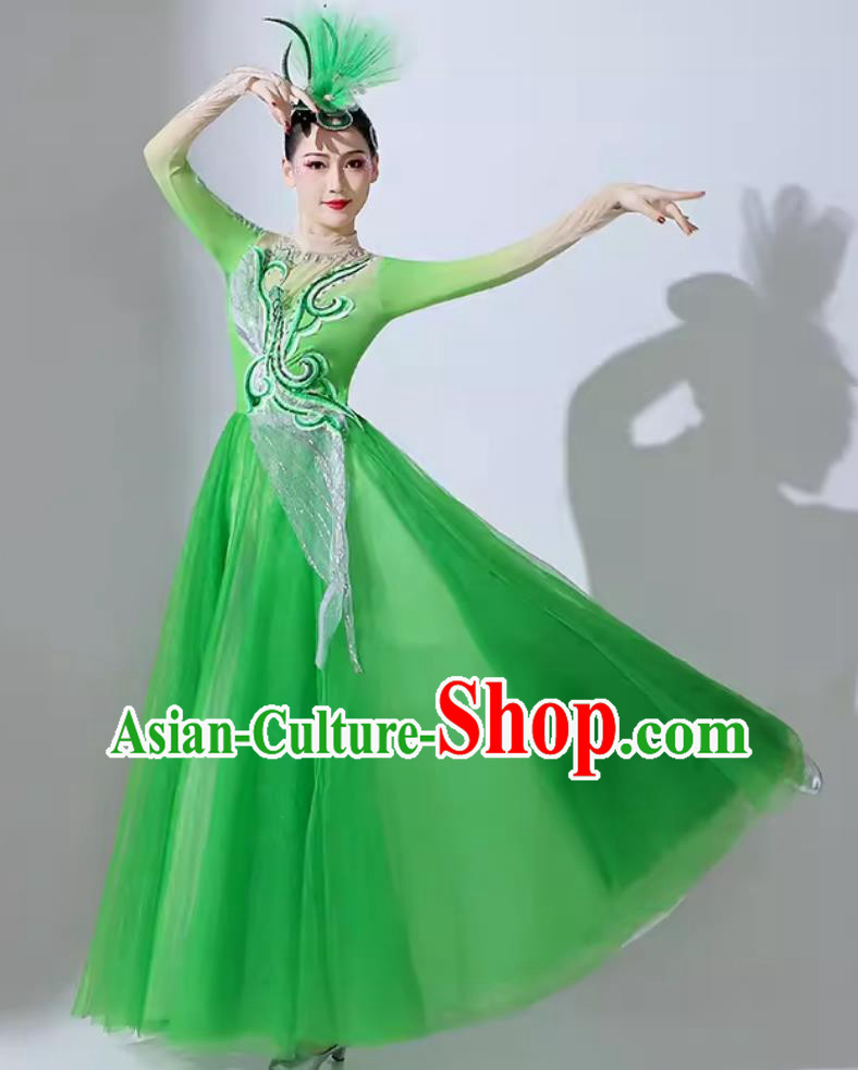 Women Modern Dance Green Dress Group Stage Performance Clothing Chinese Spring Festival Gala Opening Dance Costume
