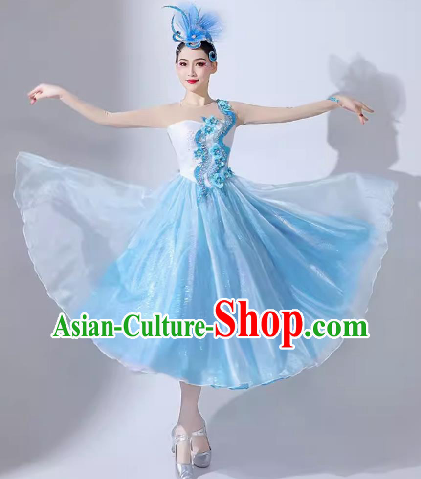 Chinese Spring Festival Gala Opening Dance Costume Women Modern Dance Light Blue Dress Group Stage Performance Clothing