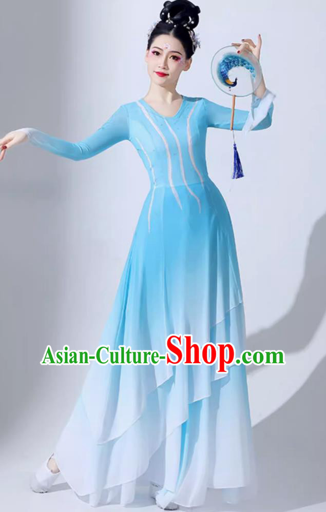 Taoli Cup Dance Competition Fan Dance Blue Dress Women Group Stage Performance Clothing Chinese Classical Dance Costume