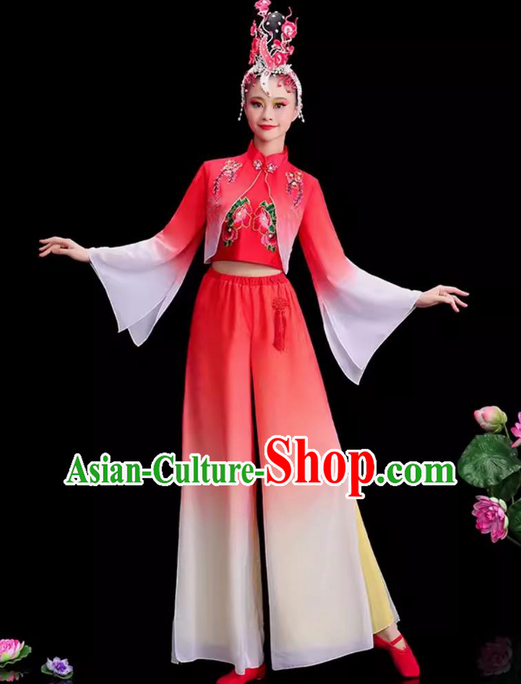 Chinese Folk Dance Costume Traditional Jiaozhou Yangko Dance Red Outfit Women Group Performance Clothing