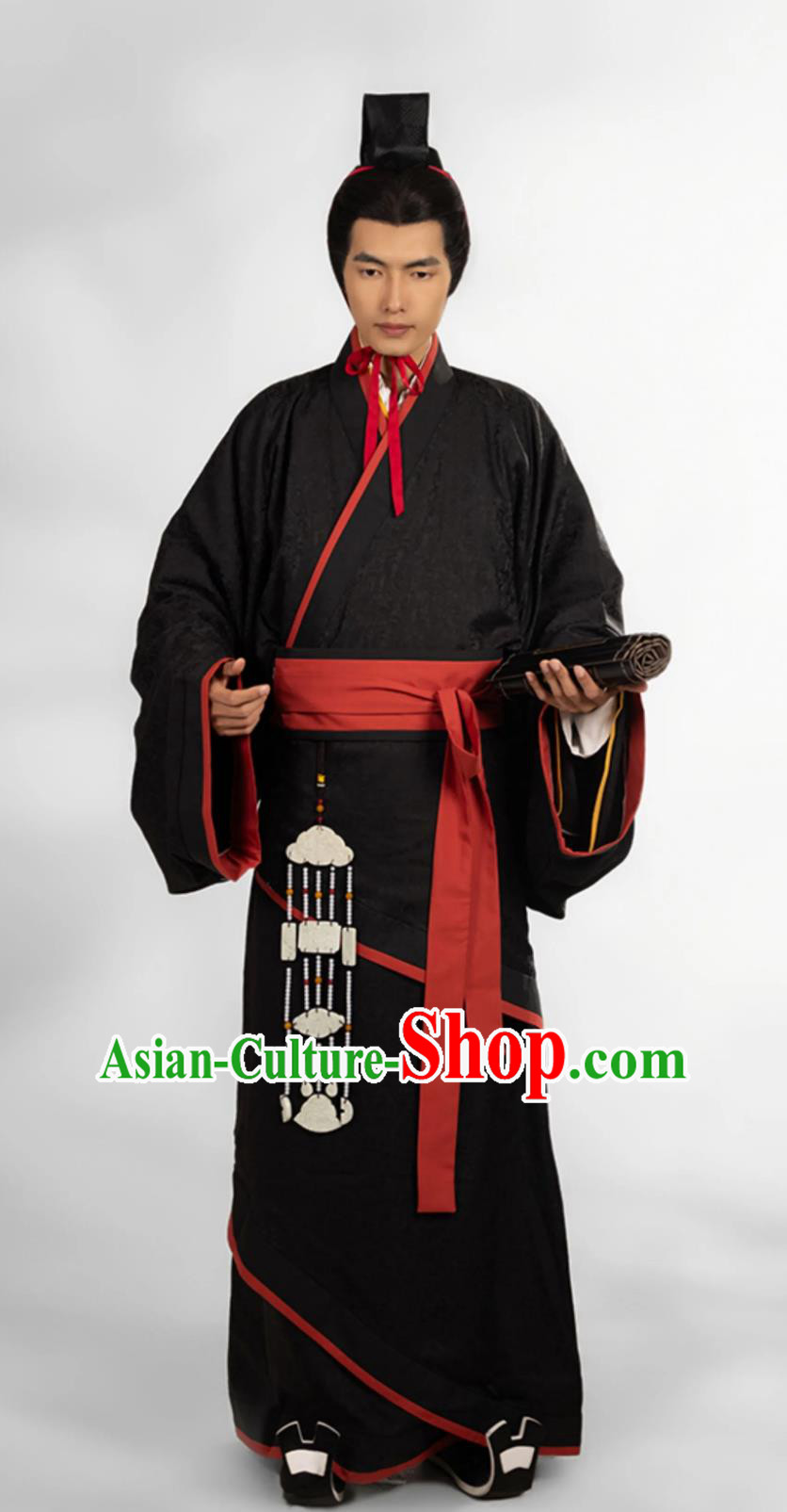 Ancient China Scholar Clothing Traditional Hanfu Black Warring States Robe Chinese Han Dynasty Childe Costume