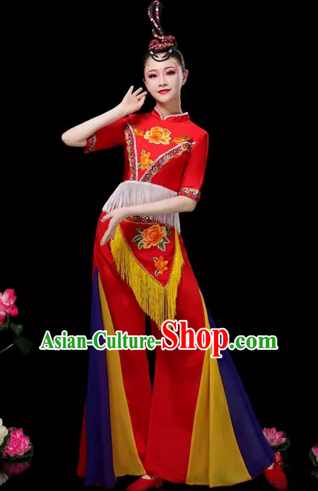 Yangko Dance Women Group Performance Clothing Chinese Folk Dance Costume Traditional Fan Dance Drum Dance Red Outfit