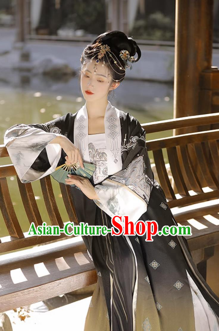 Ancient China Clothing Traditional Woman Hanfu Chinese Song Dynasty Costume Black Beizi and Skirt Complete Set