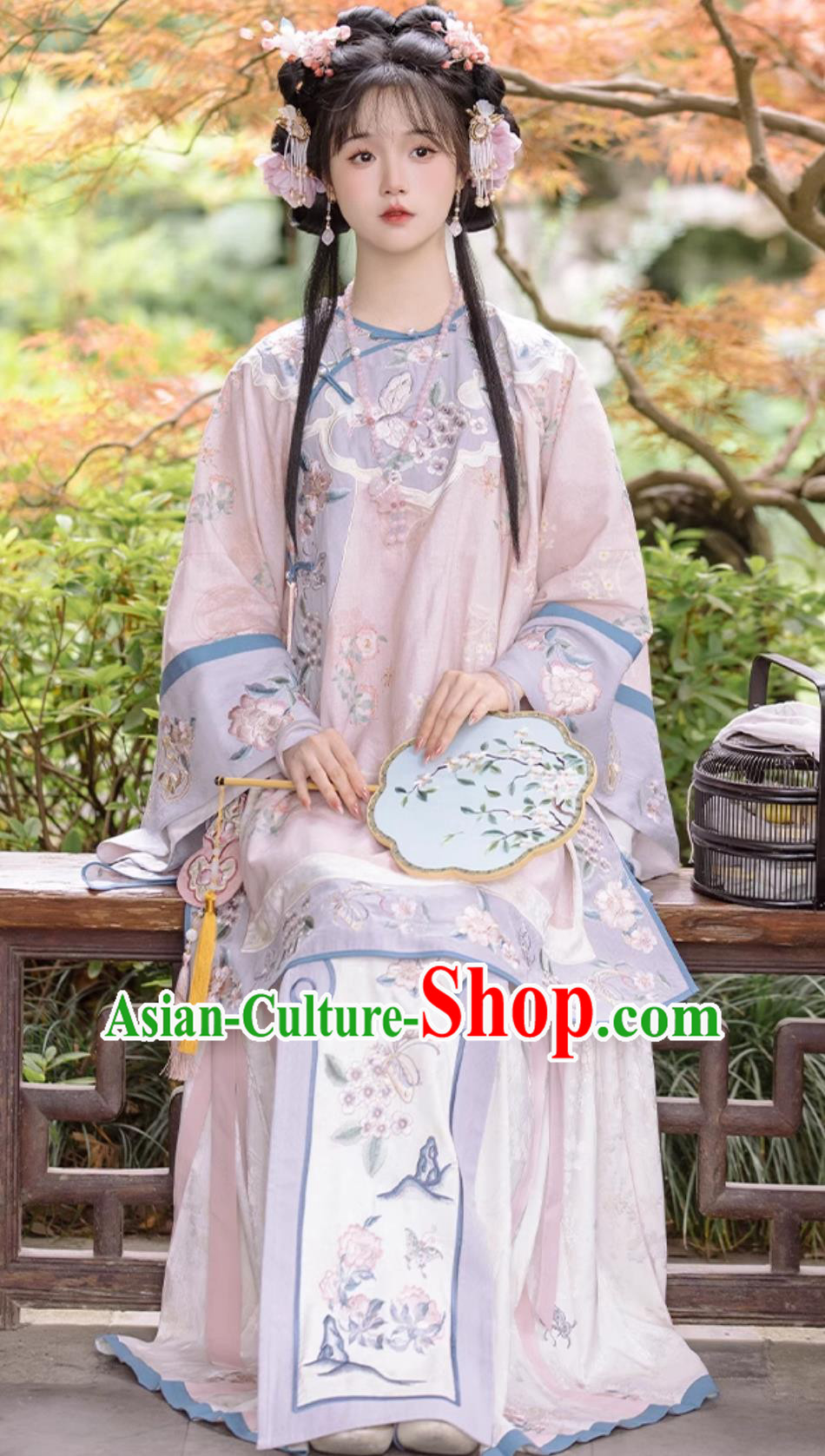 Chinese Qing Dynasty Han Nationality Woman Clothing Ancient China Noble Lady Pink Blouse and Skirt Complete Set