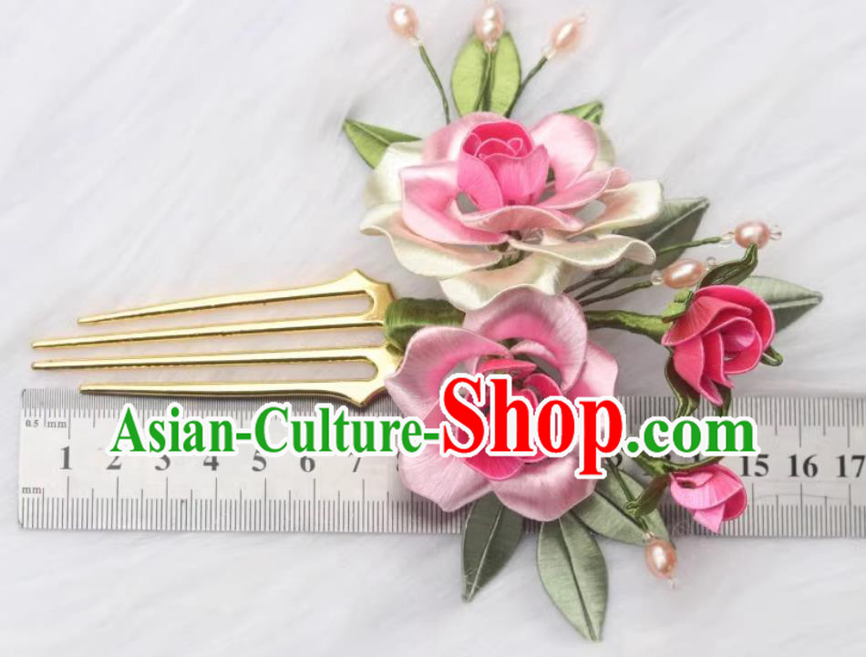 China Hanfu Hair Jewelry Handmade Intangible Cultural Heritage Silk Peony Hair Comb Traditional Chinese Cheongsam Hairpin