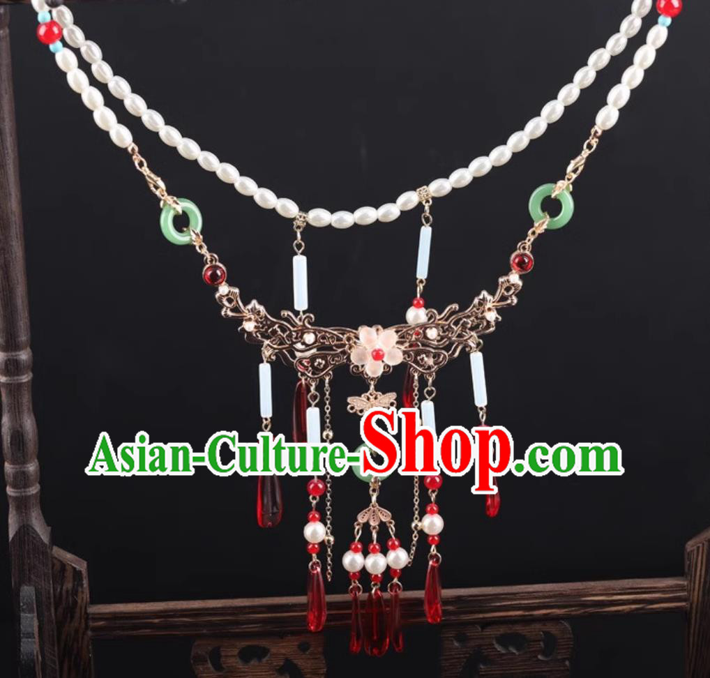 Handmade Ancient Princess Necklace Traditional Chinese Ming Dynasty Necklet China Hanfu Hair Jewelry