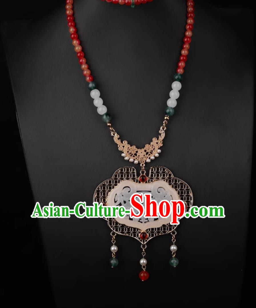 China Hanfu Jewelry Handmade Ancient Princess Necklace Traditional Chinese Ming Dynasty Jade Necklet