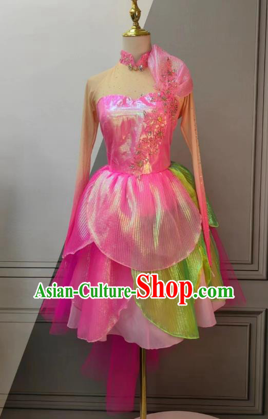 Stage Performance Modern Dance Costume Chinese Spring Festival Gala Opening Dance Clothing Professional China Dance Competition Pink Flower Dress