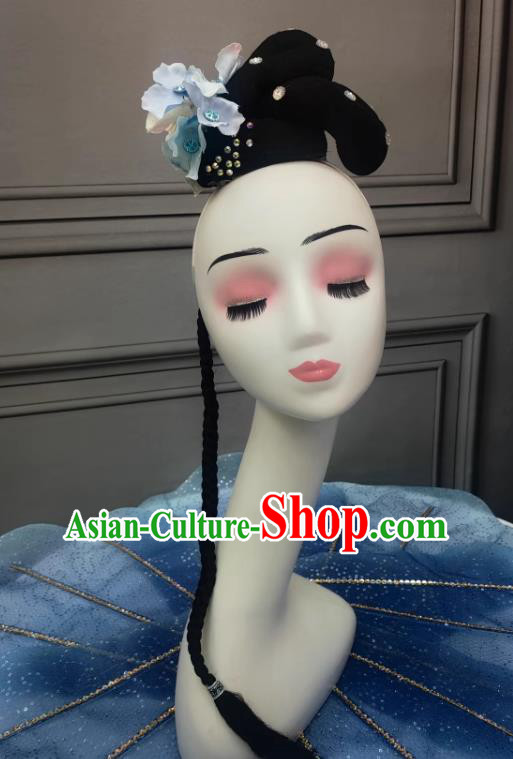 Handmade China Classical Dance Headdress Chinese Hanfu Dance Wig Headpieces