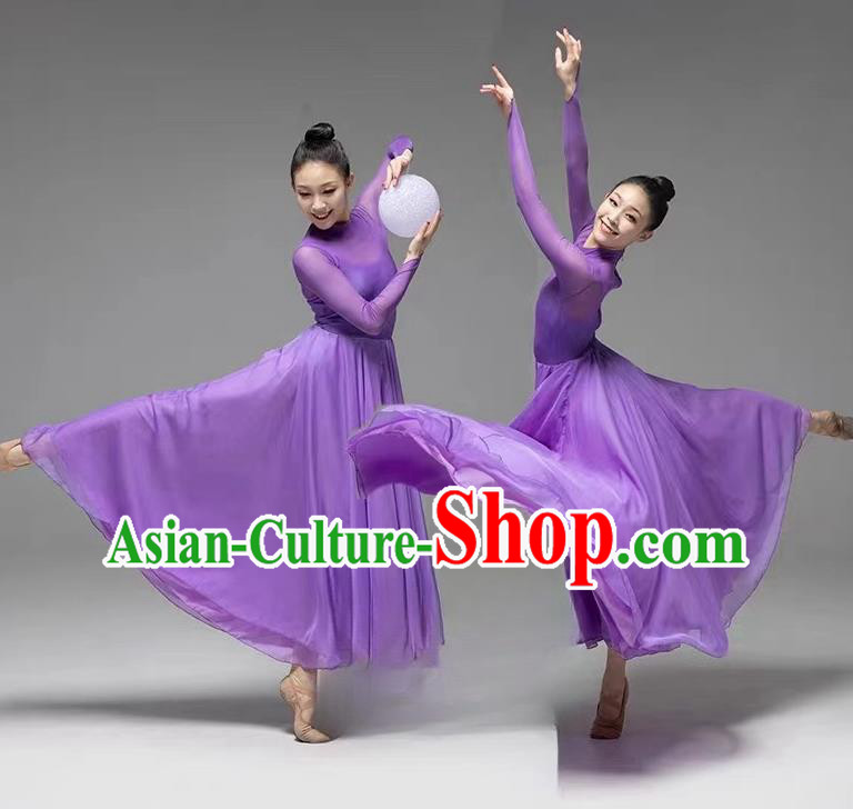 Chinese Spring Festival Gala Opening Dance Clothing Top Chorus Women Purple Dress Stage Performance Costume