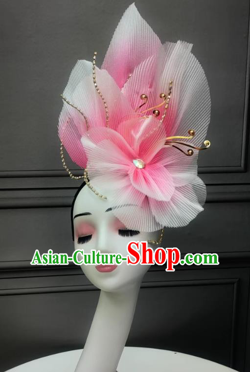 Handmade China Classical Dance Headdress Chinese Opening Dance Pink Flower Headpiece