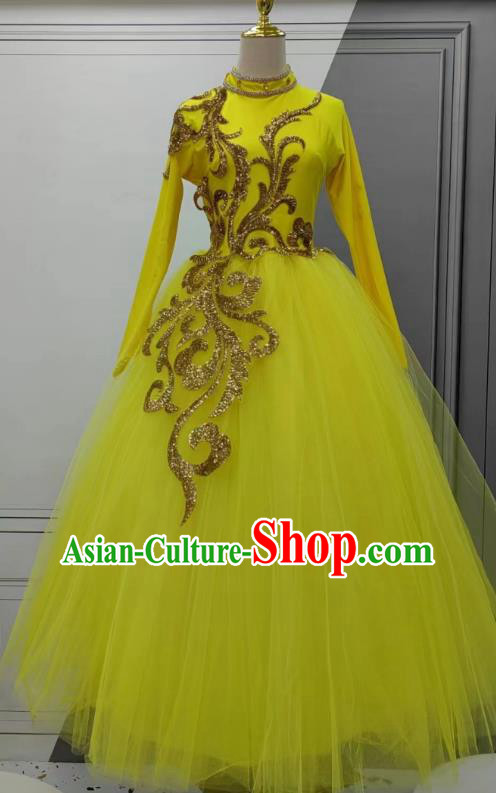 Christmas Stage Performance Costume Chinese Spring Festival Gala Opening Dance Clothing Women Group Dance Yellow Dress