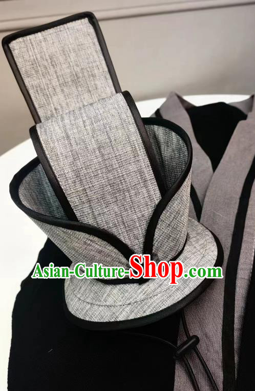 Traditional Hanfu Hair Crown Handmade China Classical Dance Headdress Chinese Ancient Scholar Grey Hat