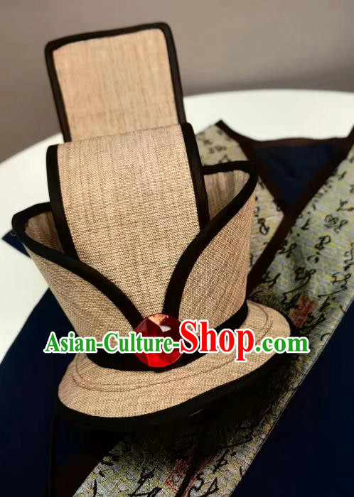 Chinese Ancient Scholar Khaki Hat Traditional Hanfu Hair Crown Handmade China Classical Dance Headdress