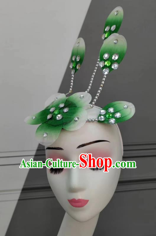 Traditional Stage Performance Hair Jewelry China Classical Dance Headdress Handmade Green Flower Headpiece