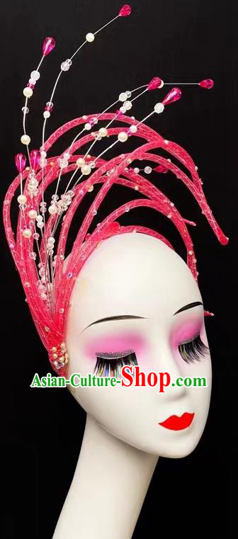 Traditional Stage Performance Hair Jewelry China Opening Dance Headdress Handmade Modern Dance Rosy Sequins Hat