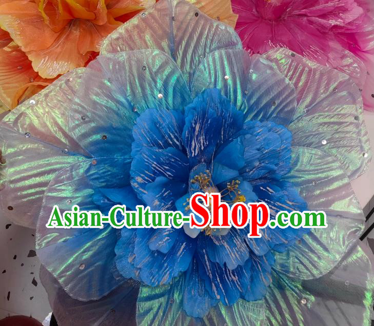 Handmade Stage Performance Prop China Opening Dance Handheld Blue Flower Classical Dance Peony Umbrella
