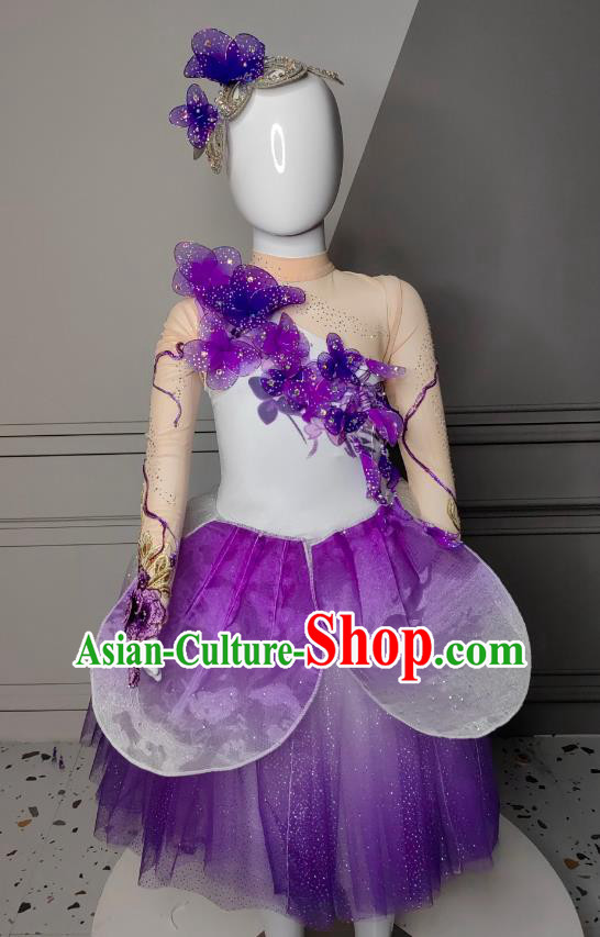 Chinese Spring Festival Gala Opening Dance Clothing China Classical Dance Purple Dress Children Stage Performance Costume